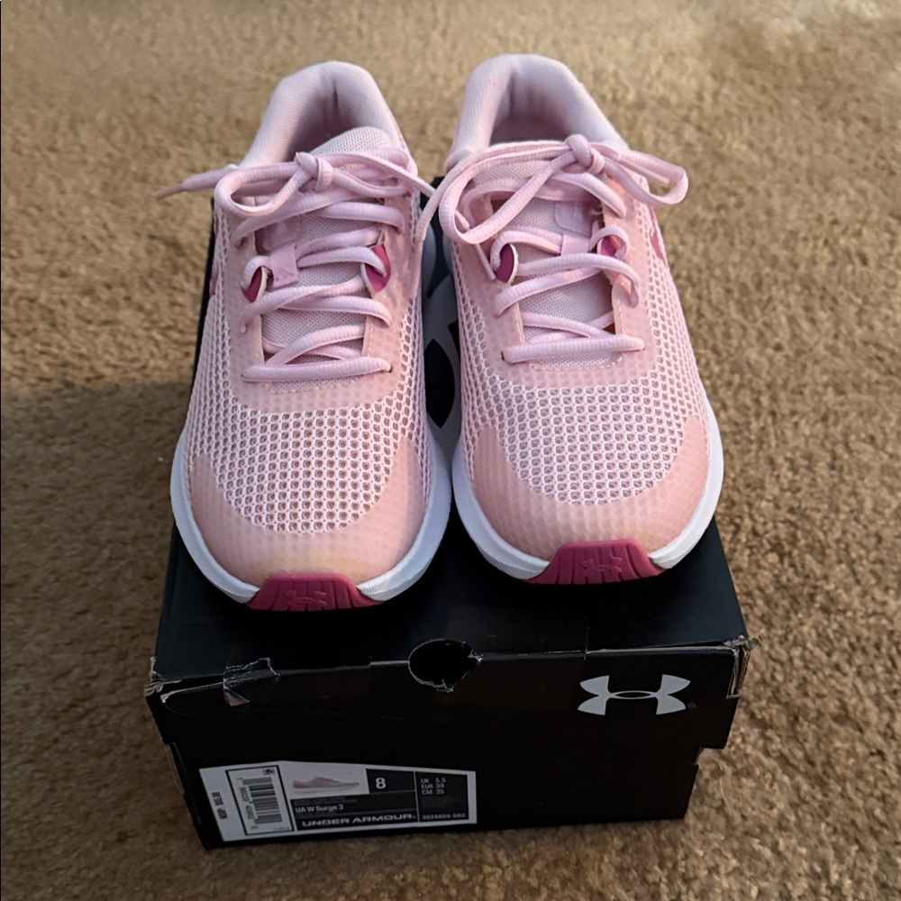 Under Armour Surge 3  women’s Light Pink Sneakers size 8 
Like new
